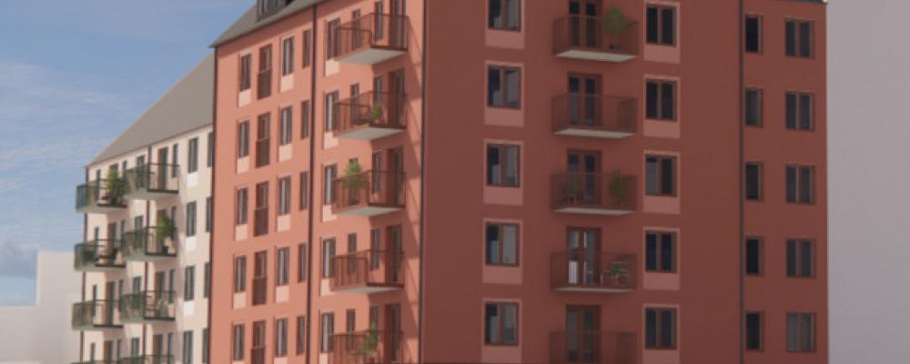 Stångåstaden bygger 43 nya lägenheter på Folkungavallen. Illustration: ARQLY