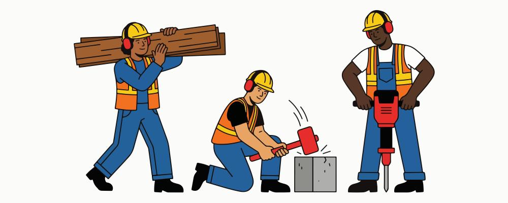 Illustration över byggarbetare. Illustration av:  Alghozy / Unsplash
