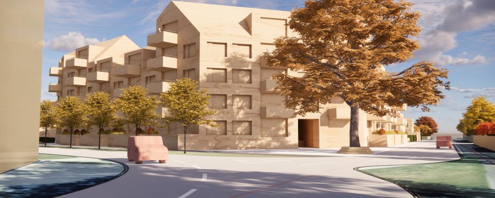 Planförslag för Södra Sandby, sett från Revingevägen/Hällestadvägen. Pressbild: Fojab Arkitekter