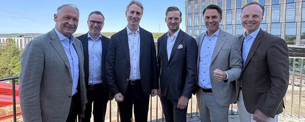Joakim Hedin, styrelseordförande Bockasjö AB, Emil Engelbrektsson, chef fastighetsutveckling Balder, Erik Selin, styrelseordförande Balder AB, Lucas Flysjö, CFO Bockasjö AB, Jacob Torell, vd Next Step Group AB, Petter Hedihn , vd Bockasjö AB Foto: next stop