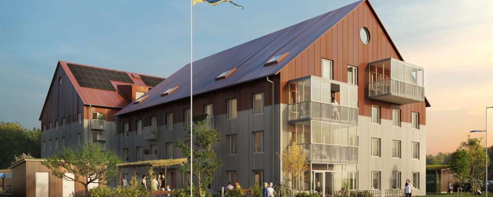 Brf Sommarskogen fasad. Pressbild: Riksbyggen