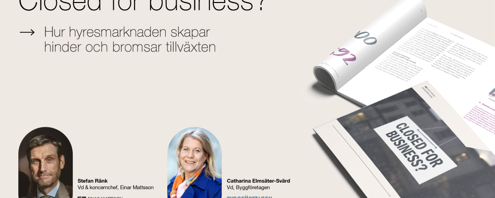 Stefan Ränk och Catharina Elmsäter-Svärd presenterar rapporten "Closed for business- hur hyresmarknaden skapar hinder och bromsar tillväxten". Pressbild: Einar Mattsson / Byggföretagen