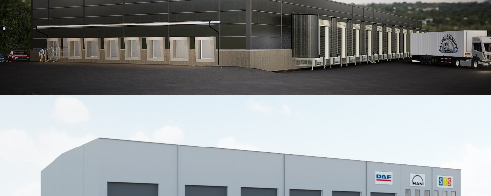 Terminalbyggnaden på Östra Ersbod och industrihallen i Birsta. Bild: Fastec