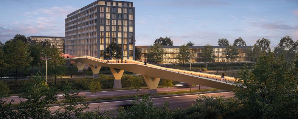 Så kan en ny gång- och cykelbro över Österleden se ut. Visionsskiss: Rundquist Arkitekter