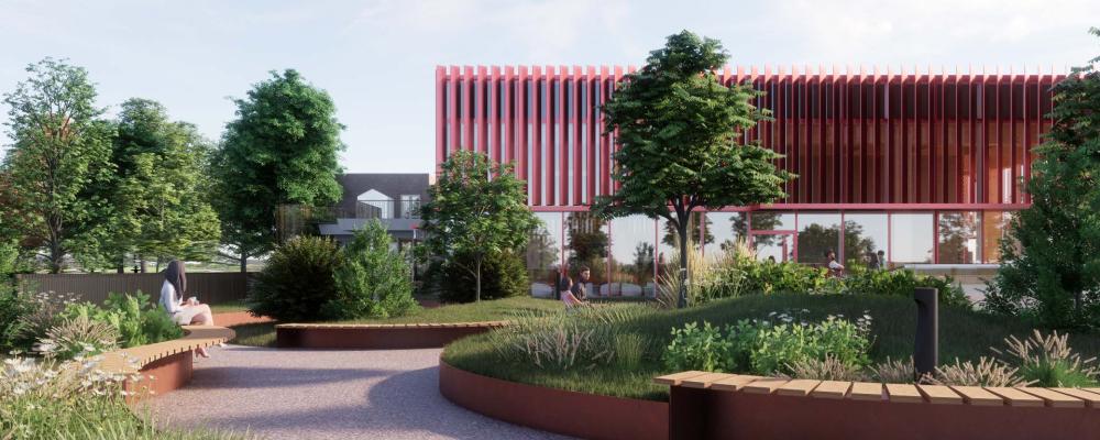Helsingborgs stad om att bygga om och till stadens bibliotek i Stadsparken. Illustration: Schmidt Hammer Lassen