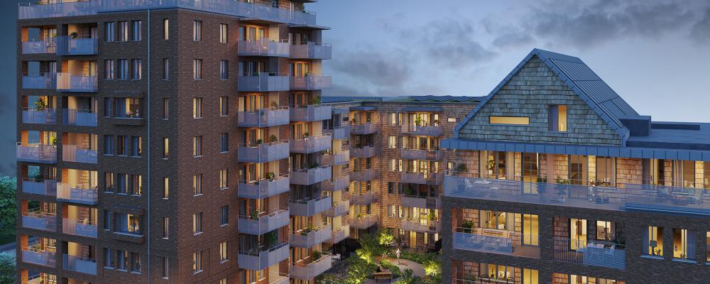 Visualisering av HSB brf Meteorologen i Arenastaden, Lund. Pressbild: HSB Regionalt