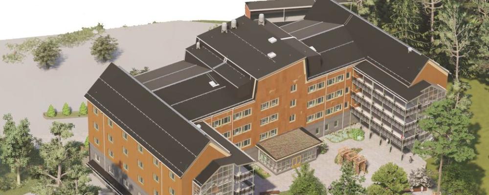 Det nya omsorgsboendet Kusthöjden kommer att erbjuda 54 boendelägenheter samt grupplokaler för hemtjänst. Illustration: AFRY