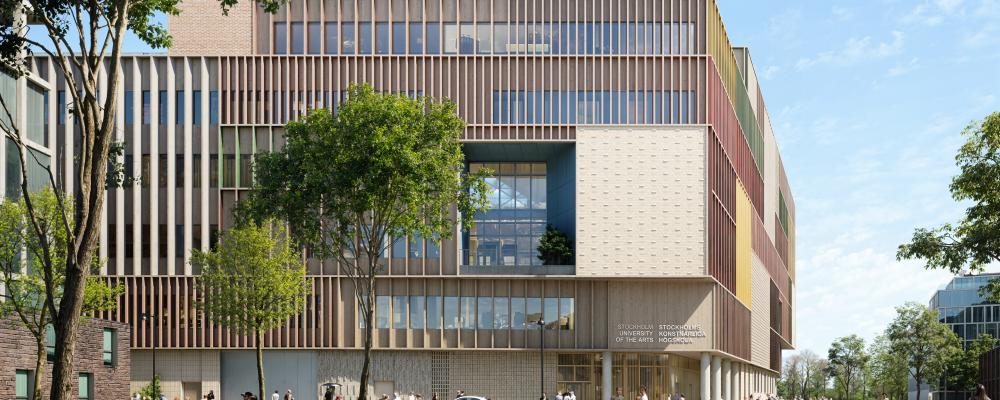 Det första spadtaget har tagits för Stockholms konstnärliga högskolas nya campus i Slakthusområdet.  Av: Atrium Ljungberg / 3XN Arkitekter / AIX arkitekter