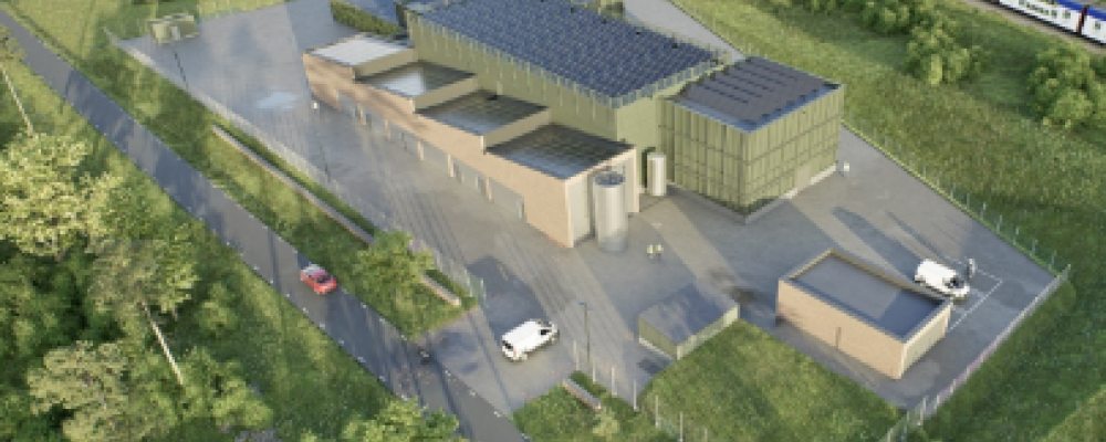 Visionsbild av en av två industribyggnader för det nya vattenverket och råvattenpumpstationen i Gnesta. Bild: Gatun Arkitekter