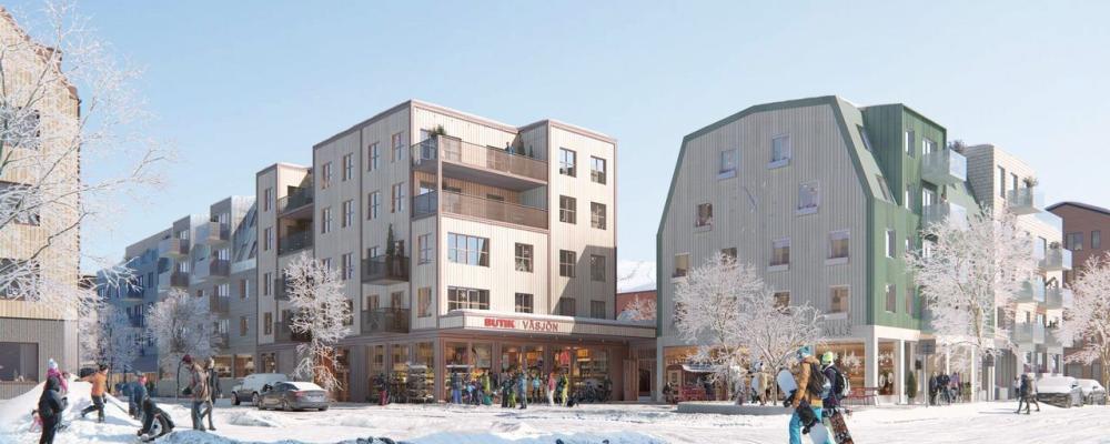 Torghusen vid Väsjö torg i Sollentuna. Pressbild: Hanssons Hus Entreprenad