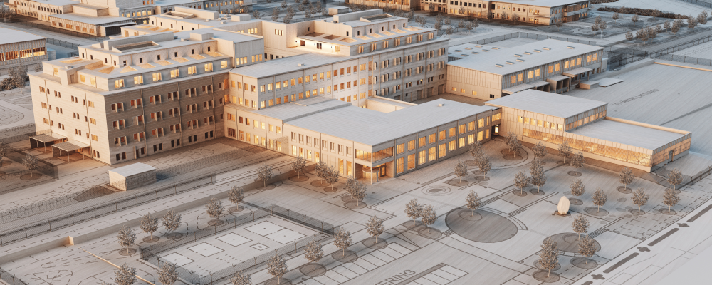 Kriminalvårdsanläggningen i Trelleborg. Visualisering av Krook & Tjäder