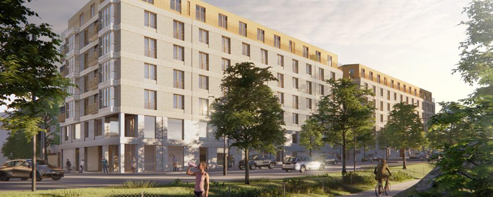 Kvarteret Turkosen i Skytteholm. Illustration: White arkitekter