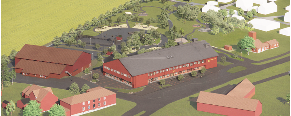 I gestaltningen av den nya skolan som ska byggas i Gamla Uppsala, tas hänsyn till omgivande bebyggelse och områdets kulturhistoriska miljö (Illustration: LLP arkitekter)