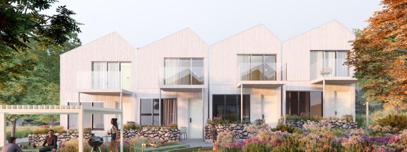 Kaminsky Arkitektur och JL Projektledning vinner markanvisningstävling med hållbara radhus på Sundsstrand, Uddevalla Illustration: Kaminsky Arkitektur