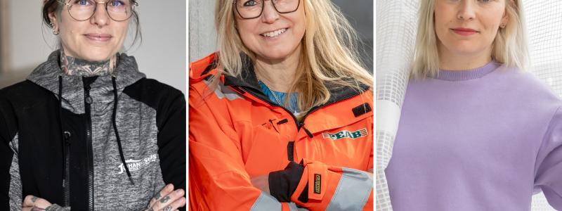 Finalisterna i Årets byggkvinna 2024: Från v. Therese Lindström, Susanne Hallberg och Alice Olsson.