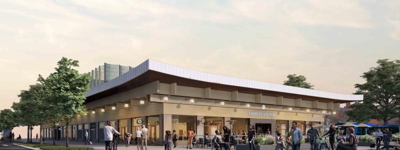 Inspirationen till stationsbyggnaden har arkitektbyrån Okidoki hämtat från den omgivande Halländska naturen med lätt vågformade tak och robusta material med lokal anknytning och lång livscykel såsom trä, sten och glas.
ILLUSTRATION: Tengbom
