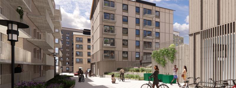 Kvarteret Spegeln, vy från Rudsjöterrassen. Av: Lindberg & Stenberg arkitekter AB