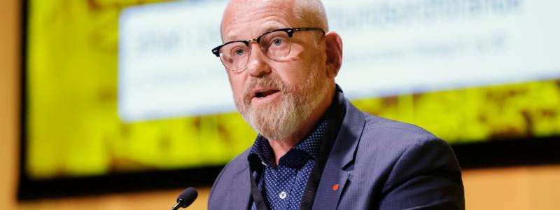 Christine Olsson/TT: Johan Lindholm, ordförande för LO-facket Byggnads. Arkivbild.