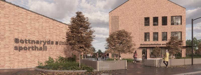 JSB Construction AB tilldelas entreprenadkontrakt för nybyggnation av Bottnarydskolan och tillhörande Sporthall för Jönköping kommun. Illustration: Tengbom