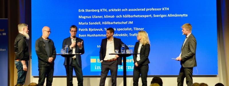 Panelsamtal under lansering av rapporten ”Vägen mot mer cirkulära byggmaterialflöden – Byggmaterialindustriernas perspektiv” Pressbild: SBMI - Sveriges Bergmaterialindustri
