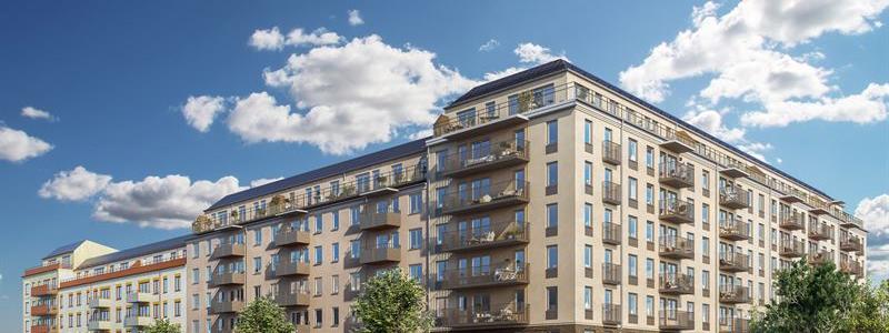 Bostadsprojektet Kaprifolen i Järvastaden, Solna​​​​​​​. Illustration: Skanska