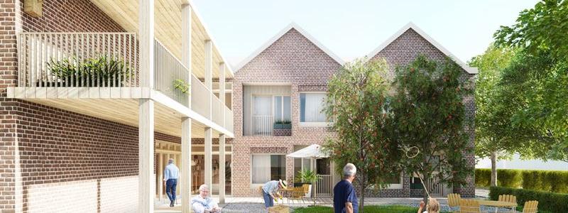 Rendering över vårdboendet som väntas stå färdigt sommaren 2025. Illustration: Sveafastigheter
