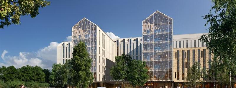 Illustration av Växjös nya akutsjukhus. Illustration: Arkitektteamet LINK/Arkitektur Arkitema