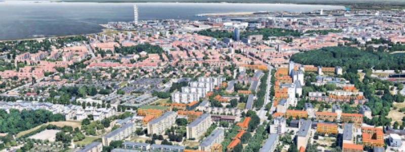 Flygbild över Malmö. Fotograf: Apelöga