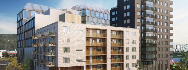 Balkonger mot innergården. På andra sidan gården ligger Jordbruksverket och Skogsstyrelsen. Illustration: Skanska