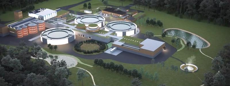 Vy över nya avloppsreningsverket Ängens ARV. Visionsbild: Lidköping miljö och teknik.