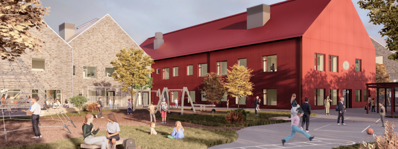 Henriksdalskolan i Höllviken där GlasLindberg levererar glas- och metallpartier åt Peab
