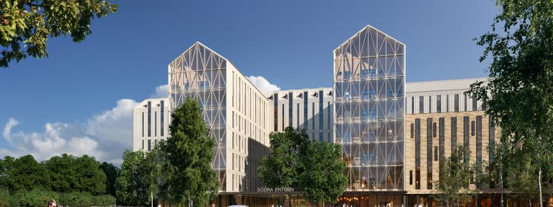 Så här kan det nya akutsjukhuset i Växjö komma att se ut. Illustration Arkitema och LINK Arkitektur
