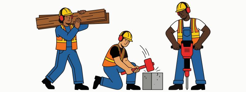 Illustration över byggarbetare. Illustration av:  Alghozy / Unsplash