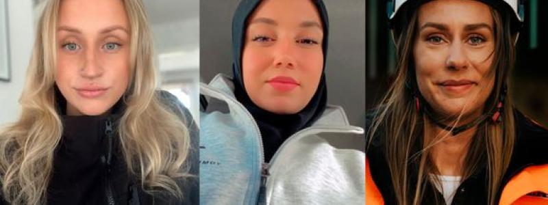 Finalisterna i Årets byggkvinna 2023. Från vänster Beatrice Andersson, Mariam Mohammedamin, Rebecka Romin. Foto: Byggföretagen