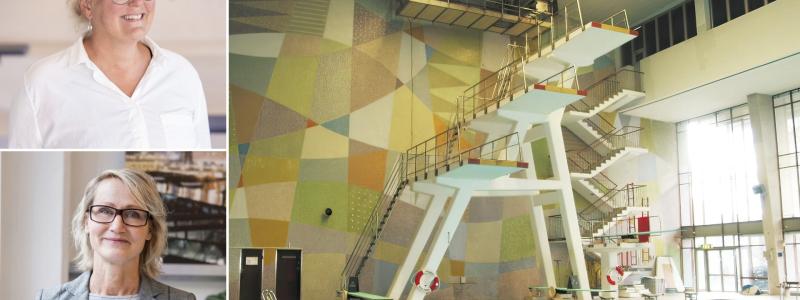 Valhallabadet (arkivbild, Göteborgs Stadsmuseum). Cilla Jansson och Liv Berghagen Stein, arkitekter på Krook & Tjäder.