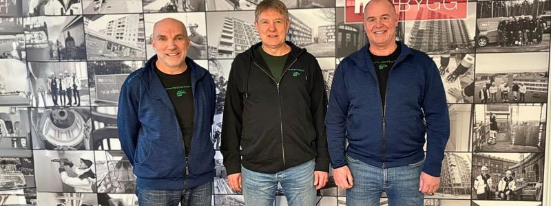Ledning Bergman Bygg: Tonny Greiff, fastighetsskötsel, byggservice och byggprojekt (specialist på steril- och renrumsarbeten), Kent Bergman, VD, ekonomi, administration och personal, Peter Andersson, fastighetsskötsel, byggservice och byggprojekt. Foto: Rotundagruppen