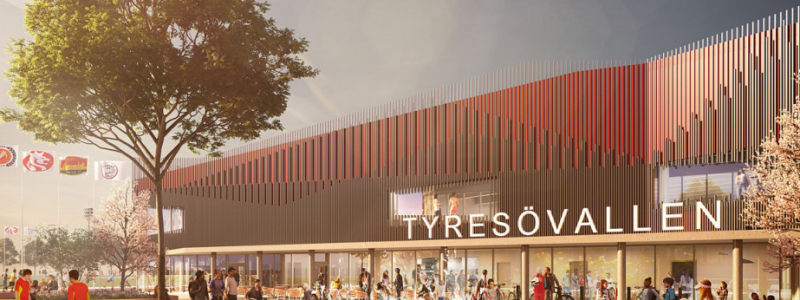 Den nya ishallens arkitektoniska utformning öppnar upp mot förbipasserande och gör det möjligt för dem att titta in och ta del av verksamheten i ishallen utifrån.