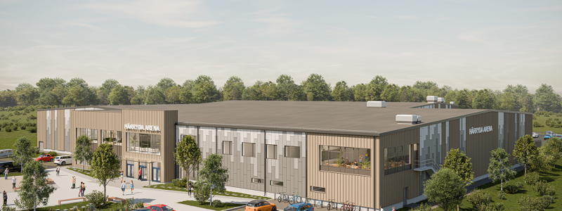 Bild över hur Härryda Arena ska se ut. Illustration: Tyréns Arkitekter
