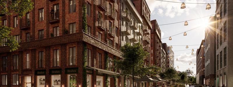 Birger Bostad och Fabege tar nu nästa steg i utvecklingen av stadskvarteren Haga Norra i Arenastaden, Solna, genom uppförande av 285 lägenheter i områdets tredje
bostadskvarter. Illustration:  Fabege