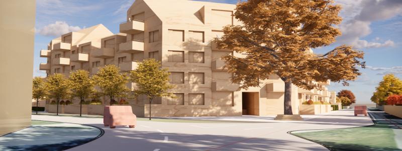 Planförslag för Södra Sandby, sett från Revingevägen/Hällestadvägen. Pressbild: Fojab Arkitekter