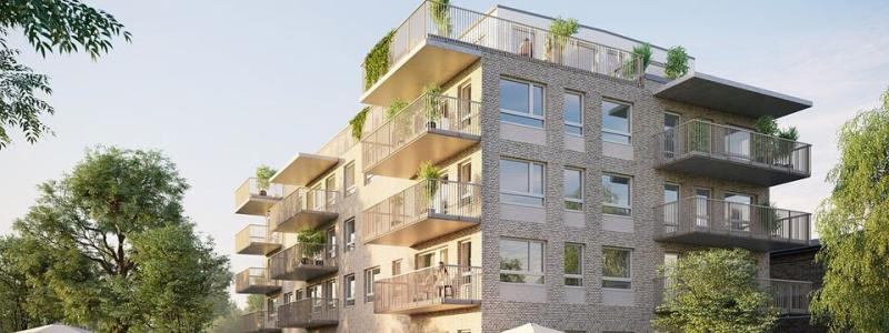BRF lägenheter i Söndrum centrum i Halmstad.  Illustration: Jaenecke Arkitekter