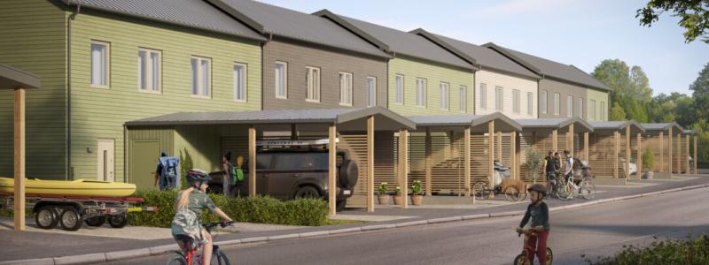 Brf Hjortrongränd exteriör framsida. Bild: Riksbyggen