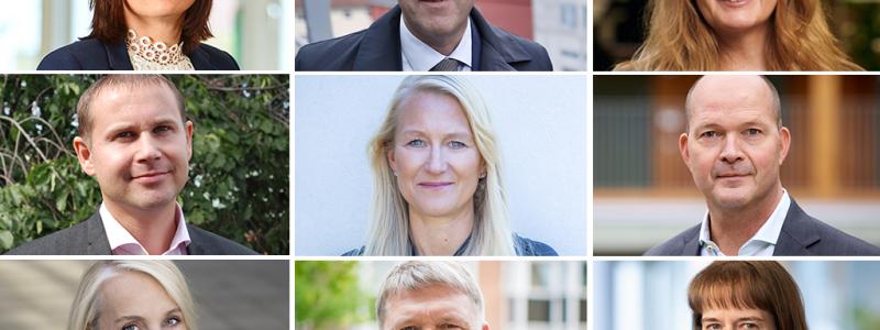 Här är Byggherrerådet (överst från vänster i bilden nedan): Lotta Björklund, vd Mitthem; Fredrik Törnqvist, vd Stångåstaden; Cathrine Holgersson, vd Gavlegårdarna; Petter Jurdell, kommersiell chef Rikshem, Sofia Hansdotter, fastighetsutvecklingsexpert Sveriges Allmännytta; Jonas Schneider, vd Familjebostäder i Stockholm; Anna Nordén, vice vd Framtiden Byggutveckling; Henrik Strand, vd Kristianstadsbyggen samt Desirée Morast, enhetschef Sveriges Allmännytta. Pressbild: Svergies Allmännytta