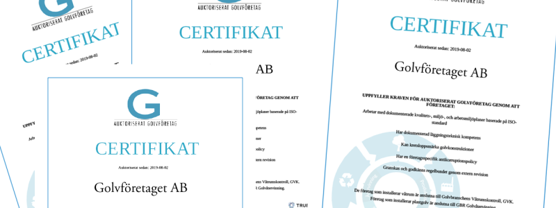 True-intyget, som i ett första steg sänds ut till de auktoriserade entreprenörsföretagen i GFF, är ett tryggt och säkert sätt att visa sin status som Auktoriserat Golvföretag.