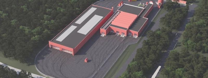 Visionsbild av den planerade spårvägsdepån i Nåntuna. Ill: Region Uppsala