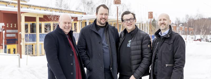 Anders Gustin, branschutveckling Installatörsföretagen, Mikael Risberg, biträdande professor i energiteknik vid Luleå tekniska universitet, Johnny Petré, ordförande för Installatörsföretagen och Johan Larsson, biträdande professor och avdelningschef. Foto: Tomas Bergman