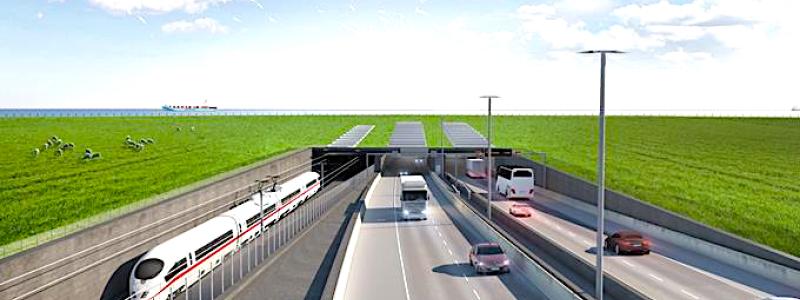 Illustration av Fehmarnbält-övergången, som en dag ska binda samman Danmark och Tyskland. Bild: Fehmarnbält-projektet