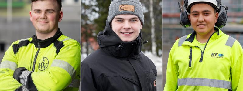 Finalisterna i SM för unga ventilationsmontörer 2024. Från vänster: Albin Eriksson, Hobbe Eriksson och Rohullah Rajabi.