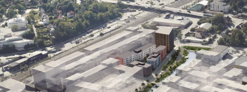 Punkthuset med sina tio våningar intill Bromstensstadens torg blir pendeltågsresenärernas första möte med stadsdelen. Foto: FOJAB