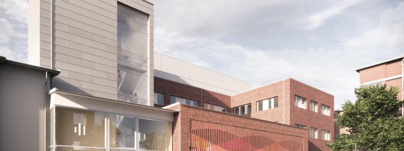 Ny onkologimottagning på Kalmar länssjukhus. Konstverket på väggen vid entrén heter Våg och är gjort av Cecilia Aaro och Matilda Fahlsten. Bild: Fojab